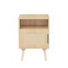 22.83'' H Rattan Nightstand, Side Table with Door Open Shelf, Accent Bedside End Table with Solid Wood Legs for Bedroom, Dorm and Small Spaces, Oak