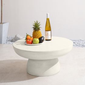 27.55" Cream Magnesium Oxide Outdoor Round Table with Wide Top