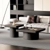Modern Wood Nesting Coffee Table Set, 2-Piece Coffee Table with Cylindrical & Fluted Pedestal