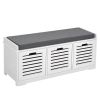 Upholstered Shoe Cabinet Storage Bench with Padded Cushion, with 3 drawer Enough Storage Space Bench Stool for Living Room Entryway Furniture, White