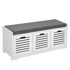 Upholstered Shoe Cabinet Storage Bench with Padded Cushion, with 3 drawer Enough Storage Space Bench Stool for Living Room Entryway Furniture, White