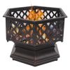 22" Hexagonal Shaped Iron Brazier Wood Burning Fire Pit Decoration for Backyard Poolside