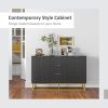Sideboard Storage Cabinet with 3 Drawers, Adjustable Shelves and Doors, Kitchen Buffet Cabinet for Dining Room, Black