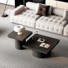 Modern Wood Nesting Coffee Table Set, 2-Piece Coffee Table with Cylindrical & Fluted Pedestal