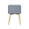 Side Table with 2 Drawer and Rubber Wood Legs;  Mid-Century Modern Storage Cabinet for Bedroom Living Room Furniture;  Gray
