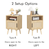 22.83'' H Rattan Nightstand, Side Table with Door Open Shelf, Accent Bedside End Table with Solid Wood Legs for Bedroom, Dorm and Small Spaces, Oak