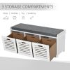 Upholstered Shoe Cabinet Storage Bench with Padded Cushion, with 3 drawer Enough Storage Space Bench Stool for Living Room Entryway Furniture, White