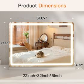 LED Vanity Mirror with Lights Aluminum Frame Bathroom Mirror Dimmable 3 Color Modes Makeup Mirror Memory Function Bedroom (size: 22" x 32")