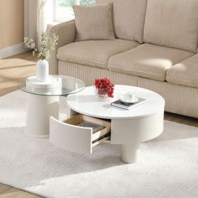 Round Nesting Coffee Table Set of 2, Coffee Table with Storage Drawer for Living Room (Color: White)